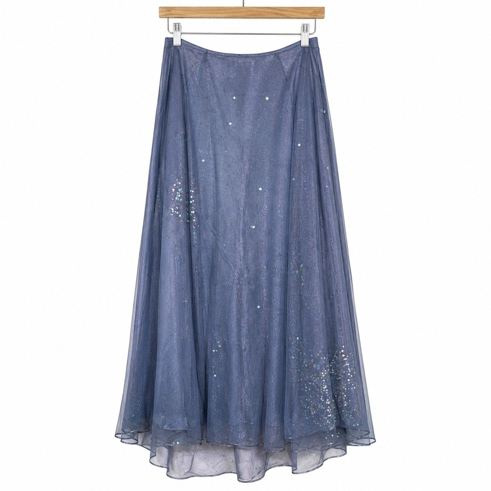 Y2K Express Sequin Mesh Maxi Skirt Fairycore Whimsigoth Size 3/4 Ethereal Party